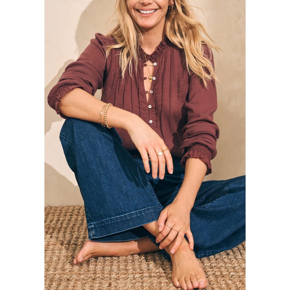 Faherty Willa Long Sleeve Blouse Catawba Grape Burgundy‎ S - Picture 2 of 14